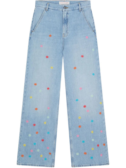 Floral-Embroidered Jeans