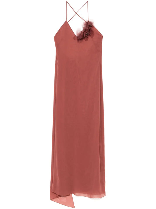 Floral-Appliqué Georgette Maxi Dress