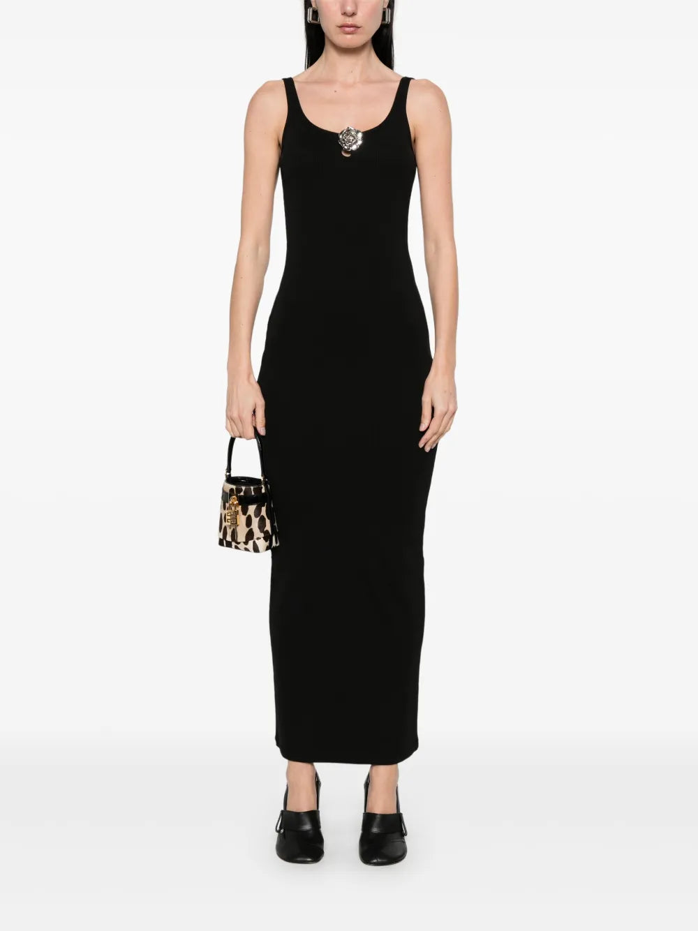 Floral-Brooch Maxi Dress