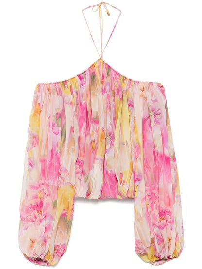 Floral-Print Georgette Blouse