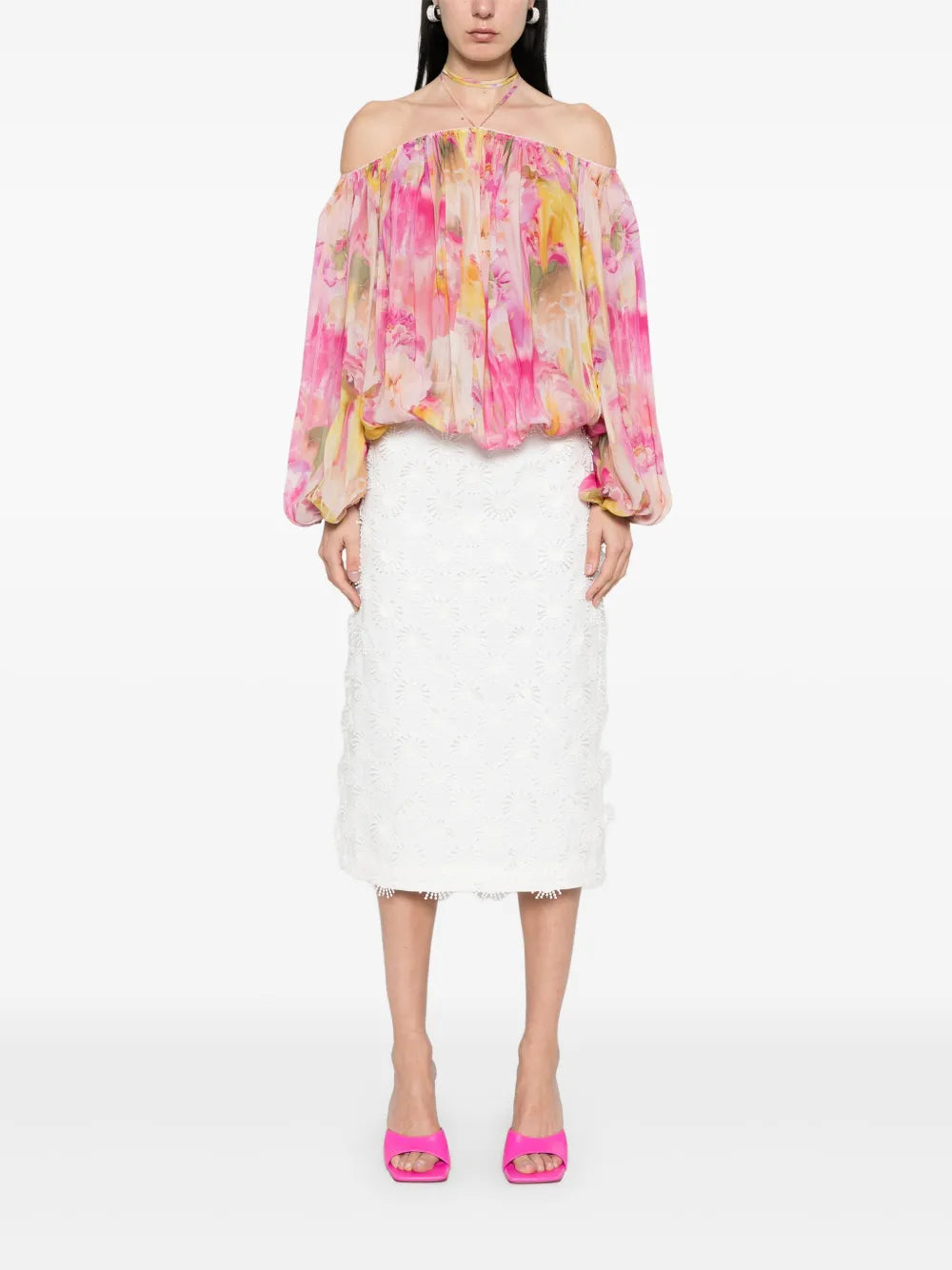 Floral-Print Georgette Blouse