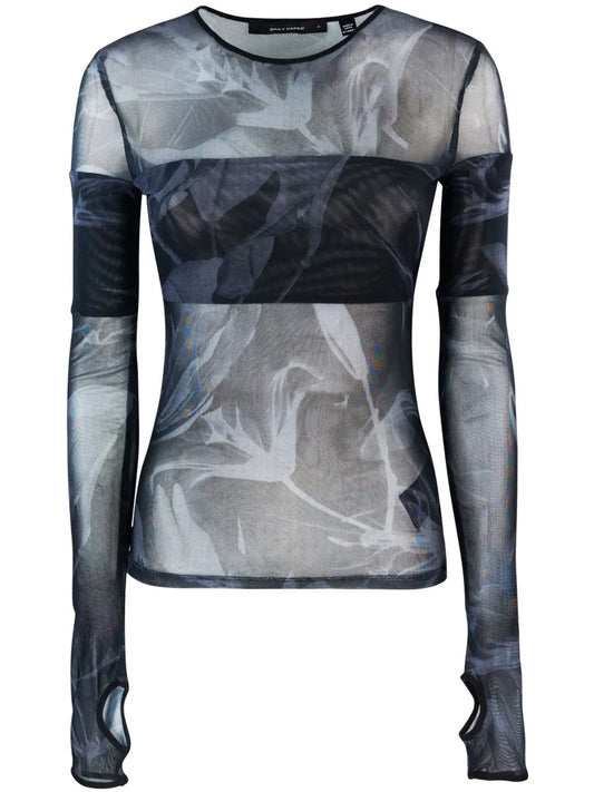 Floral-Motif Mesh Top