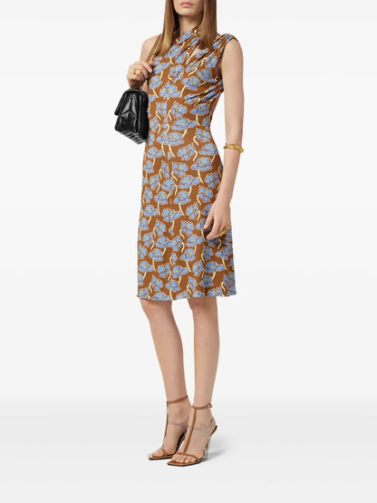 Poppies One-Shoulder Midi Dress