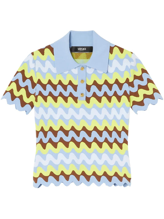 Wave Jacquard-Knit Polo Shirt