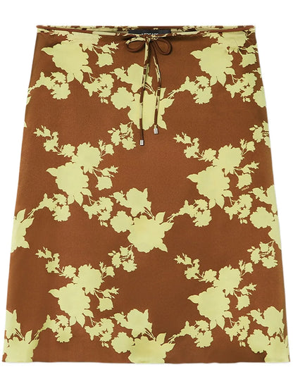 Wild Roses Satin Midi Skirt