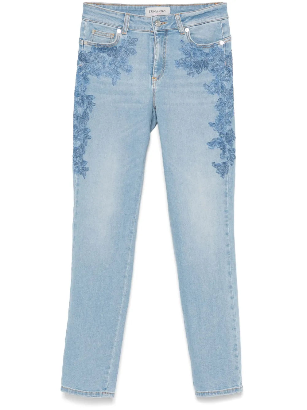Floral-Lace Skinny Jeans