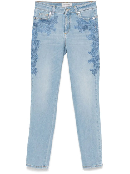 Floral-Lace Skinny Jeans