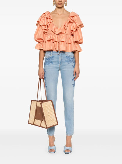 Floral-Lace Skinny Jeans