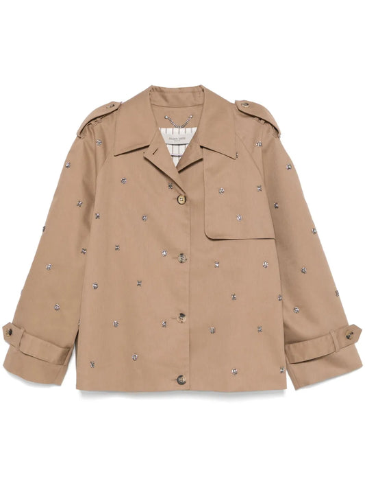 Sequin-Embellished Cropped Trench Coat
