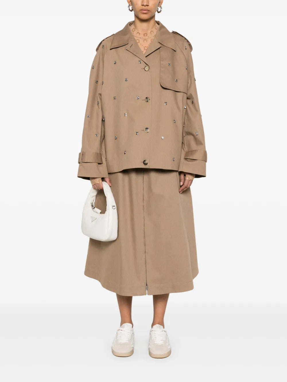 Sequin-Embellished Cropped Trench Coat