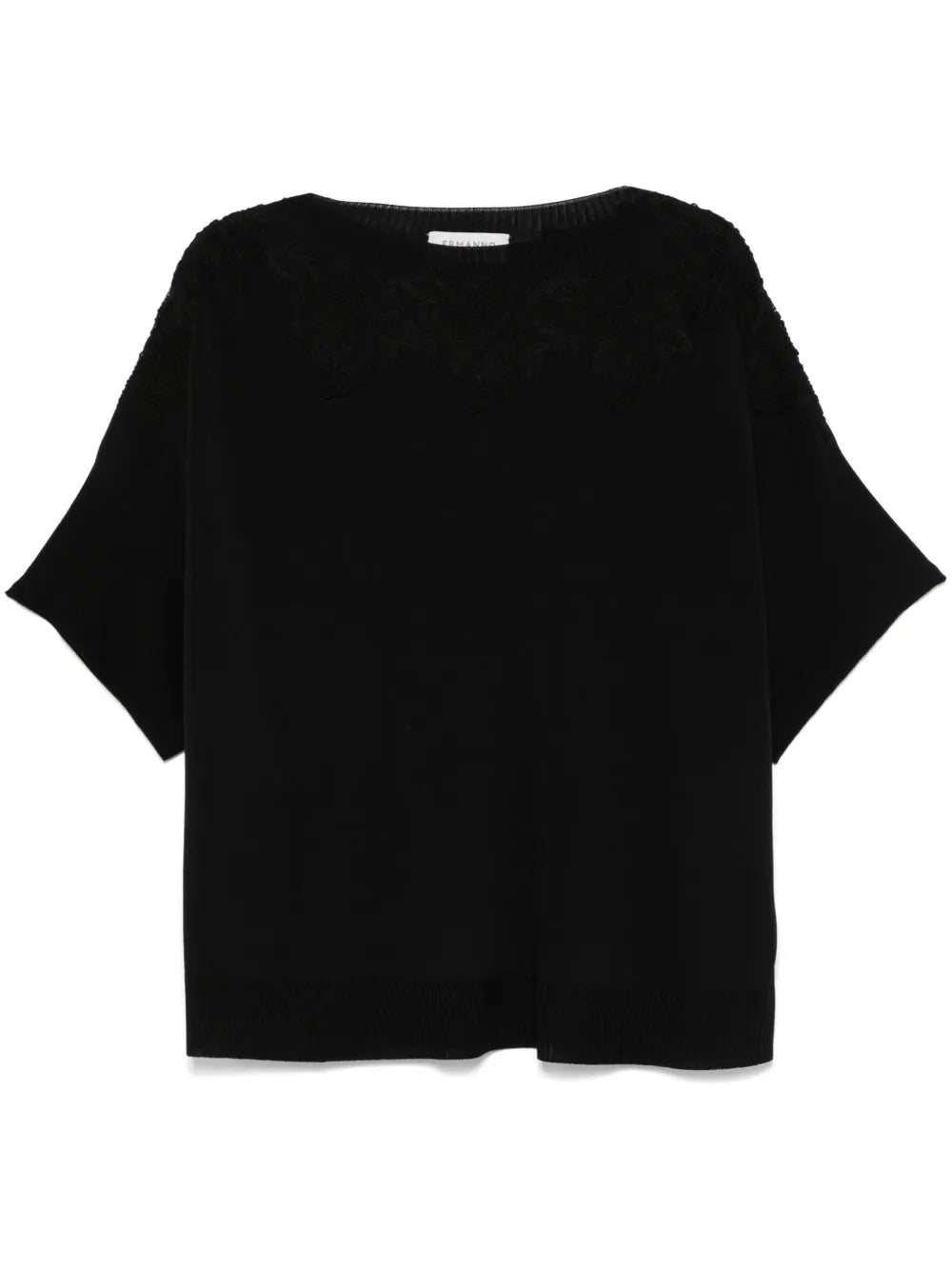 Floral-Lace Fine-Knit T-Shirt