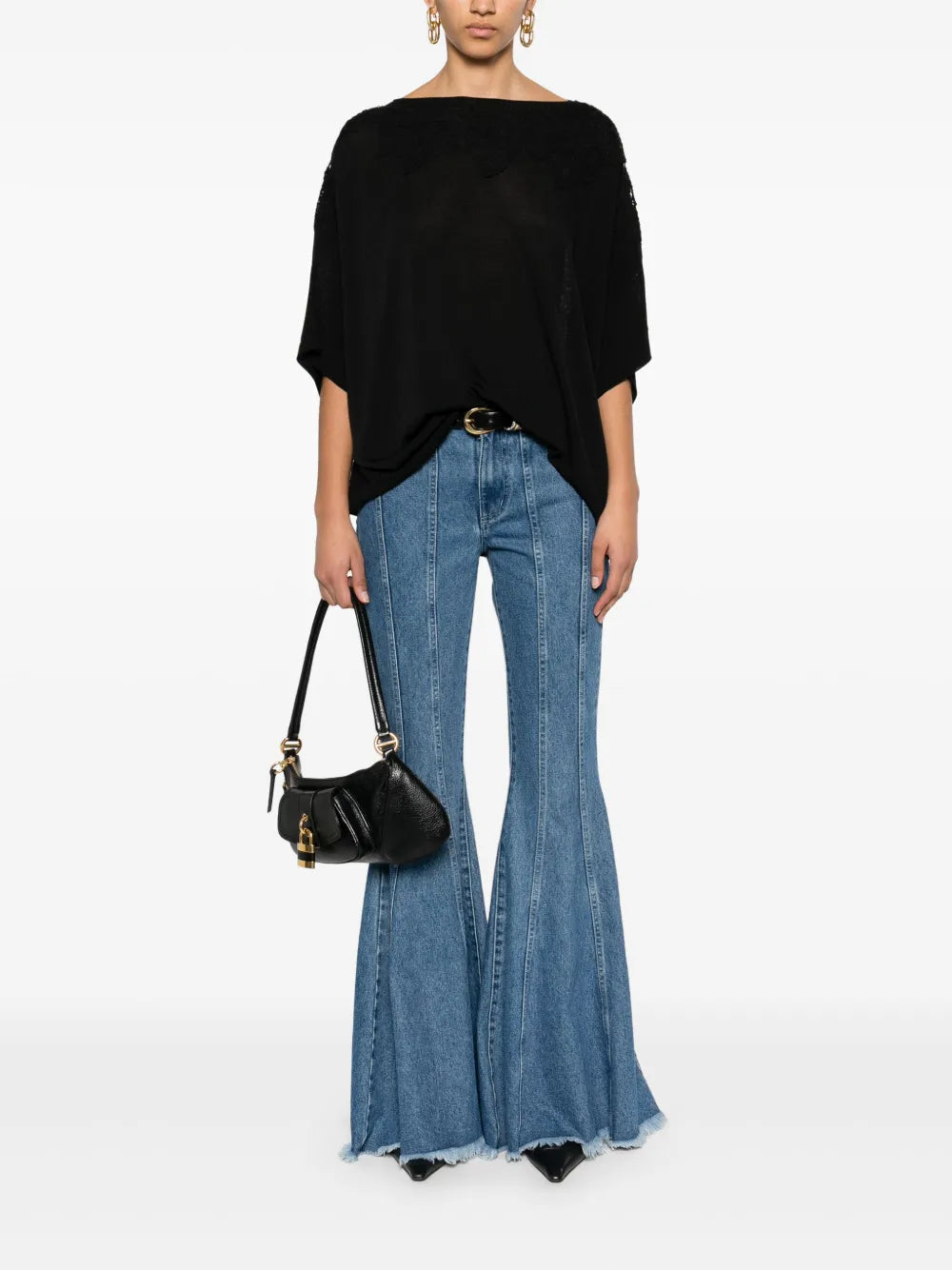 Floral-Lace Fine-Knit T-Shirt