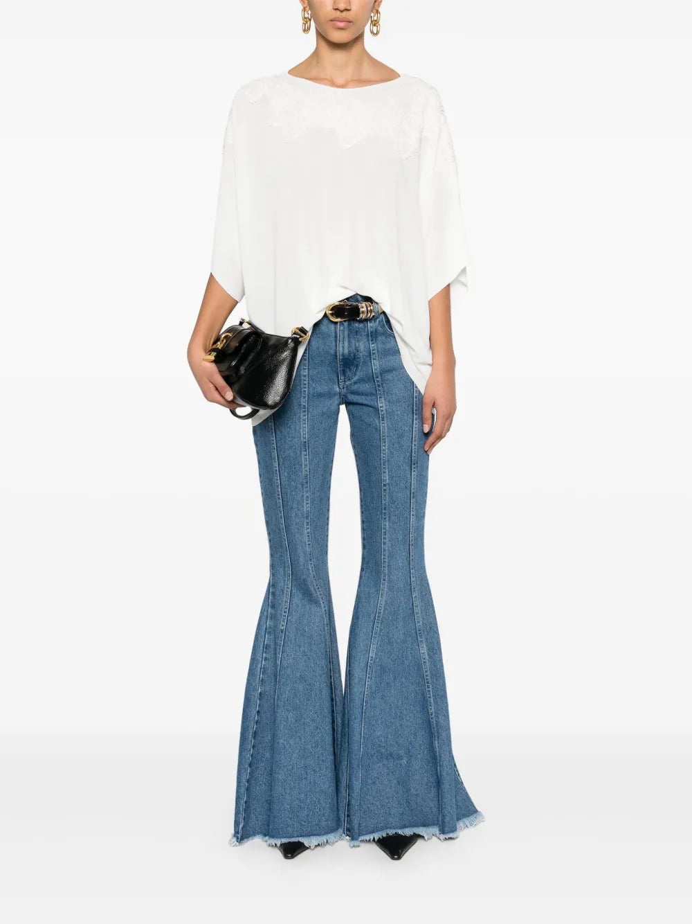 Floral-Lace Fine-Knit T-Shirt