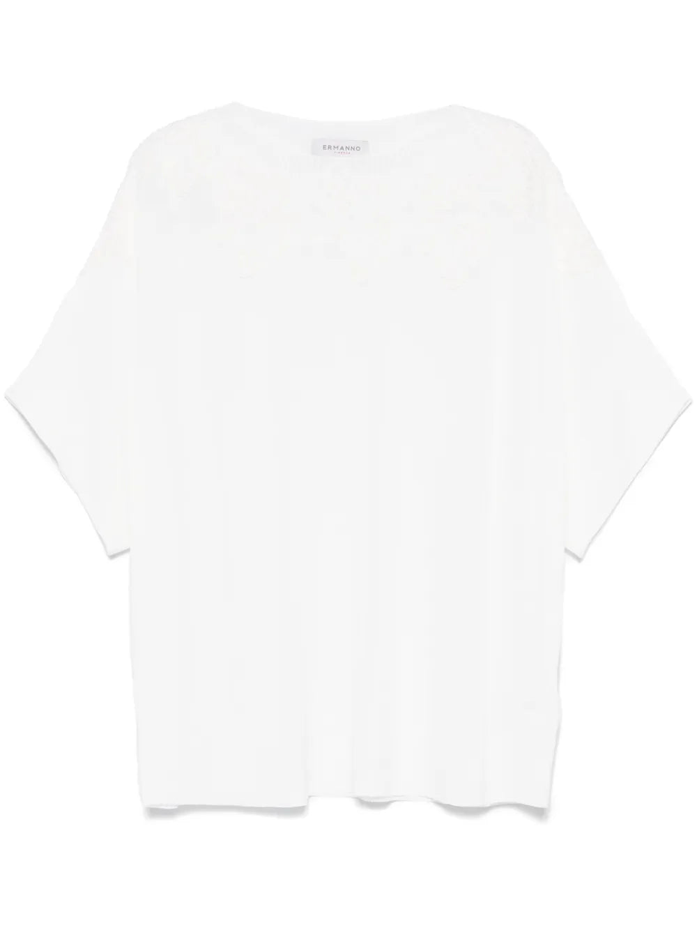 Floral-Lace Fine-Knit T-Shirt