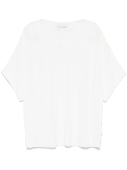 Floral-Lace Fine-Knit T-Shirt