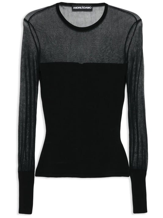 Knitted Sheer-Detail Top
