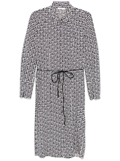 Houndstooth-Pattern Midi Dress