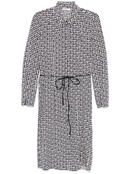 Houndstooth-Pattern Midi Dress