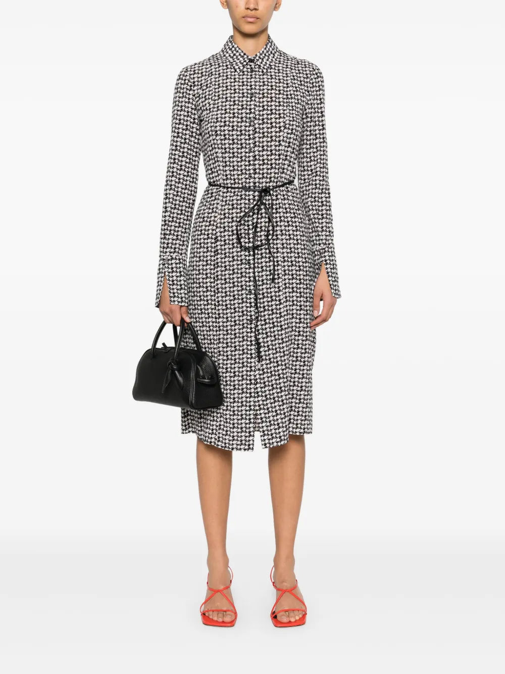 Houndstooth-Pattern Midi Dress