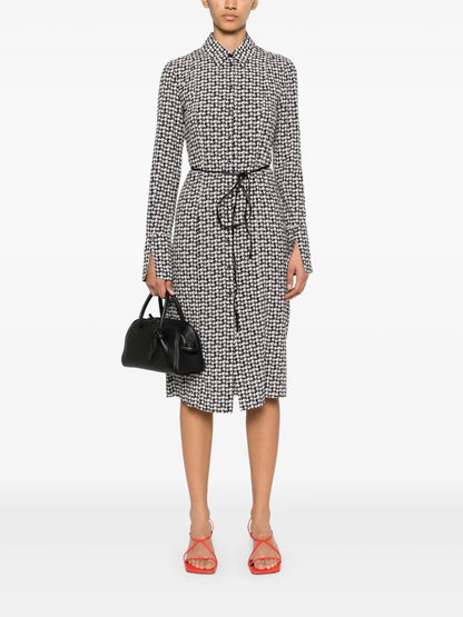 Houndstooth-Pattern Midi Dress