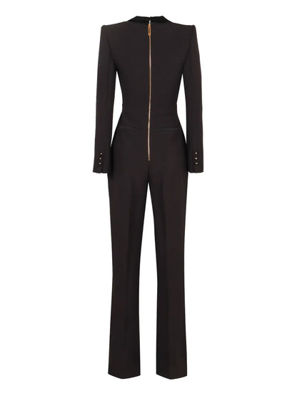Satin-Lapel Crepe Jumpsuit