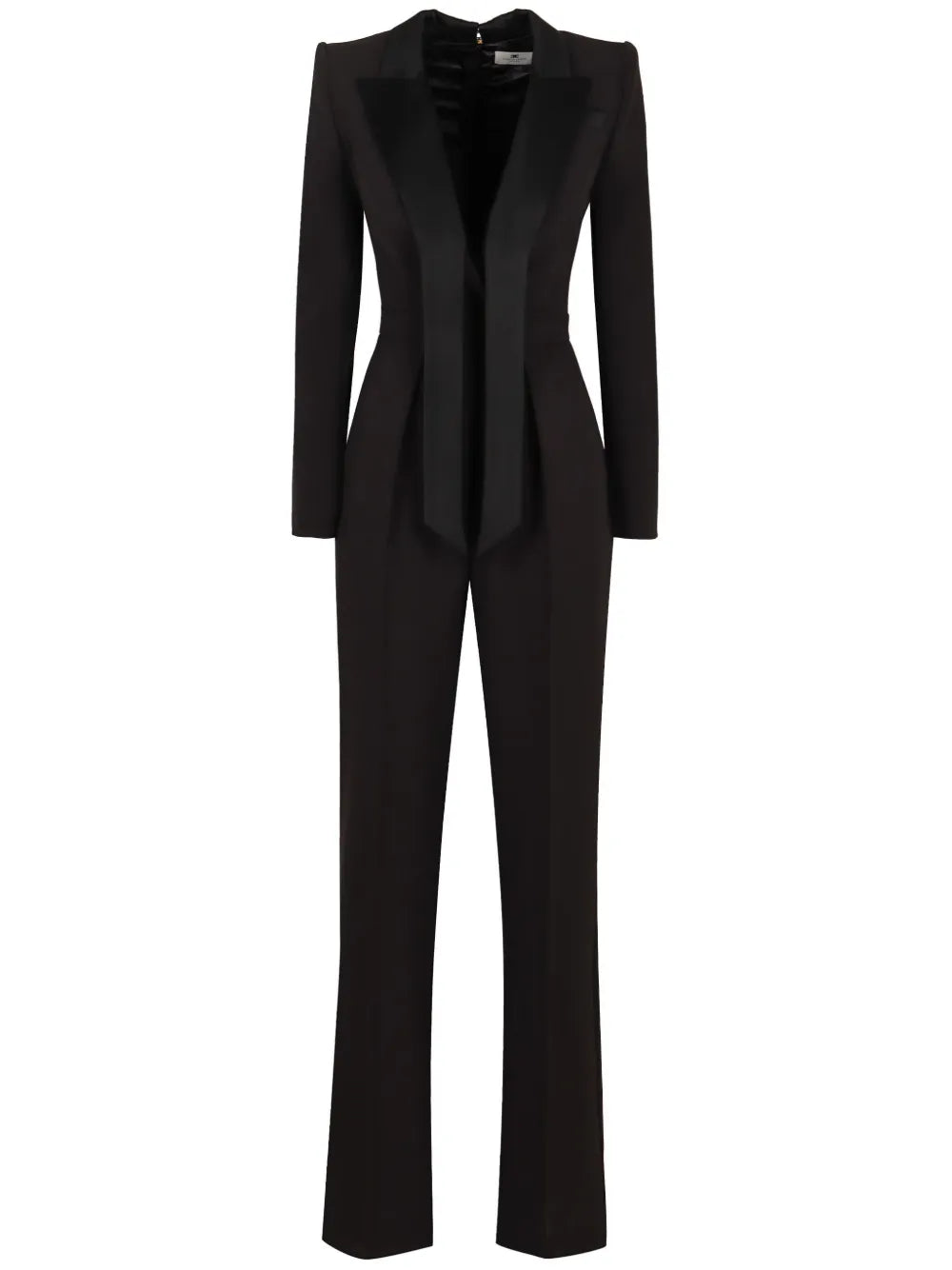 Satin-Lapel Crepe Jumpsuit