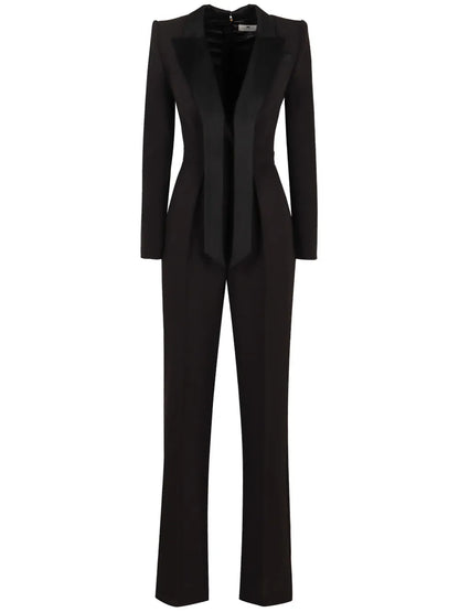 Satin-Lapel Crepe Jumpsuit
