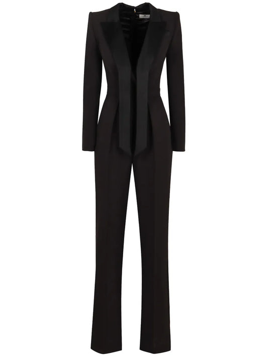 Satin-Lapel Crepe Jumpsuit