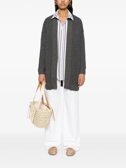 Metallic-Threading Cardigan