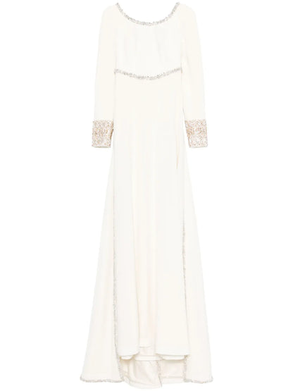 Crystal-Embellished Cape-Detail Gown