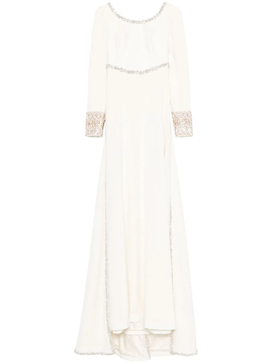 Crystal-Embellished Cape-Detail Gown