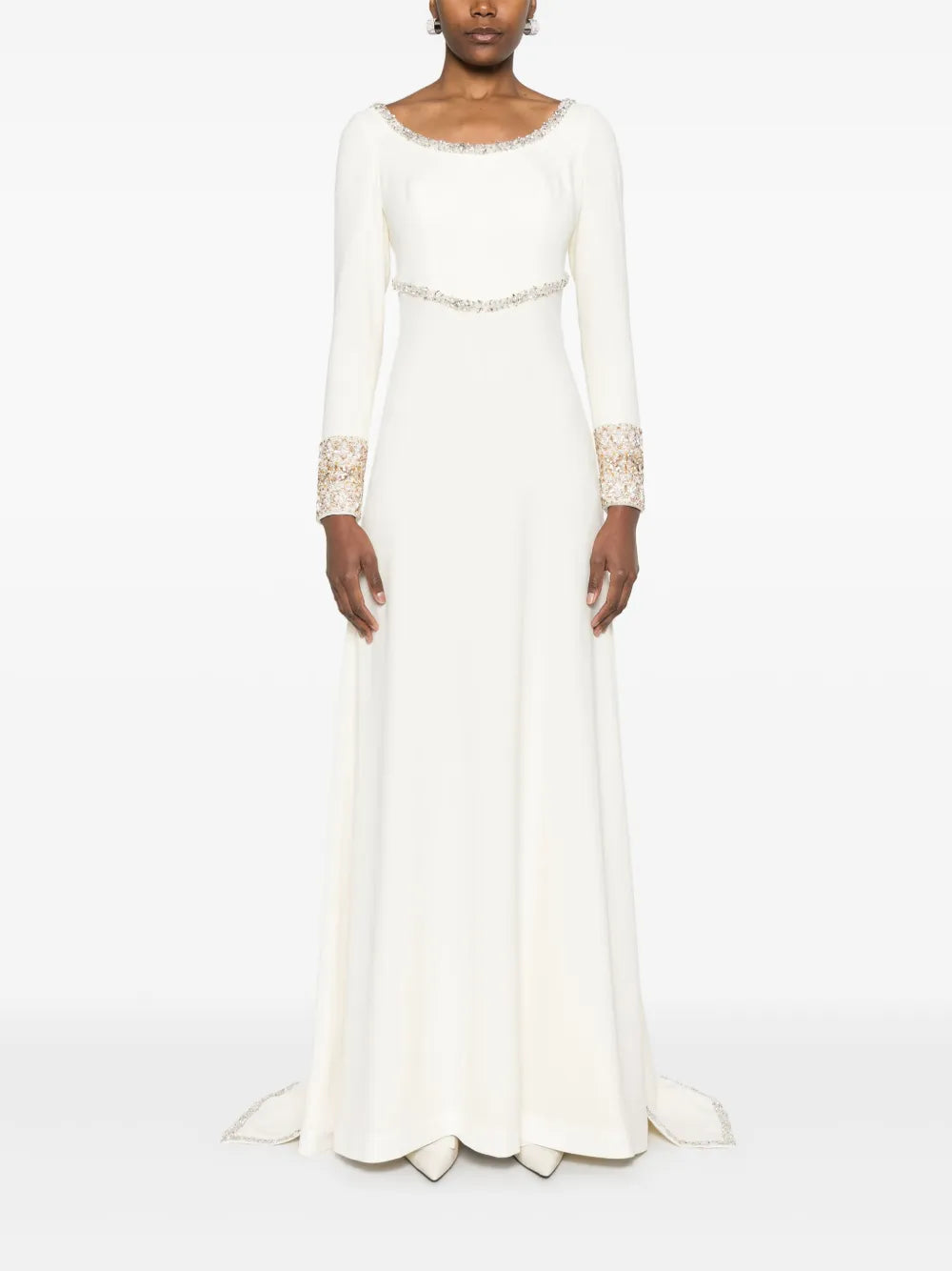 Crystal-Embellished Cape-Detail Gown