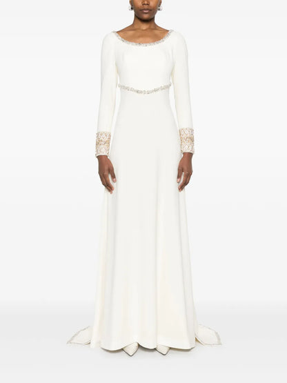 Crystal-Embellished Cape-Detail Gown