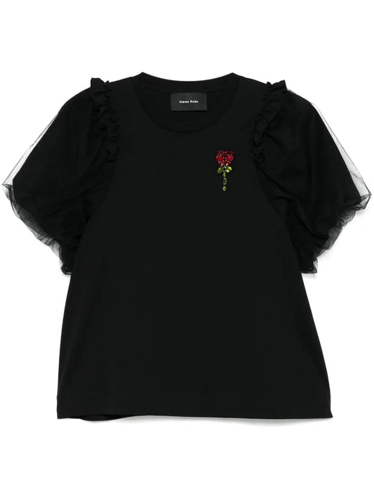 Flower-Embellished T-Shirt