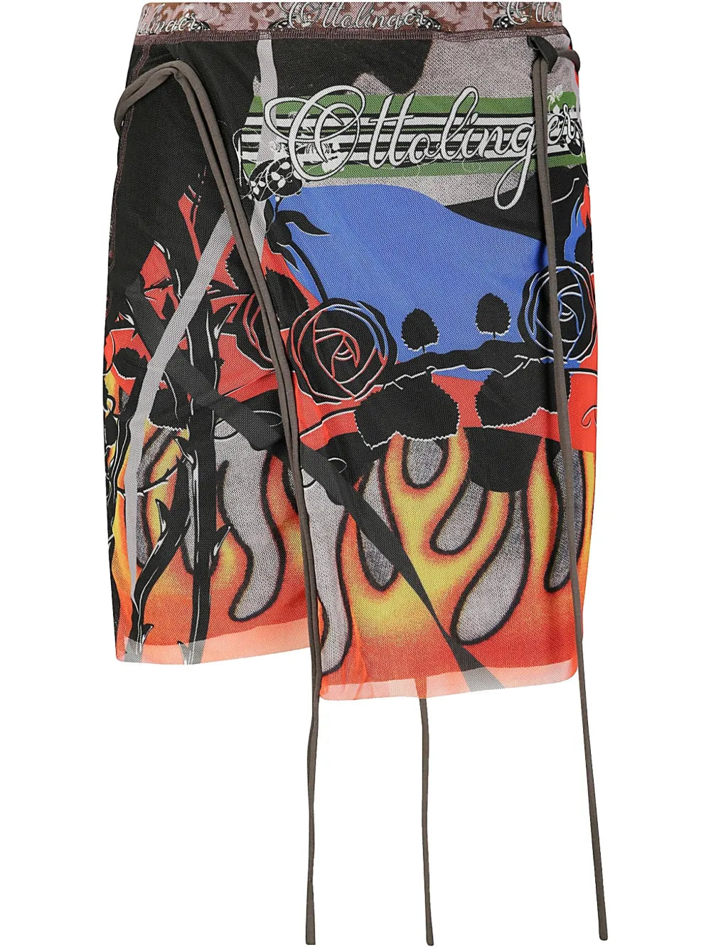 Mesh Graphic-Print Skirt