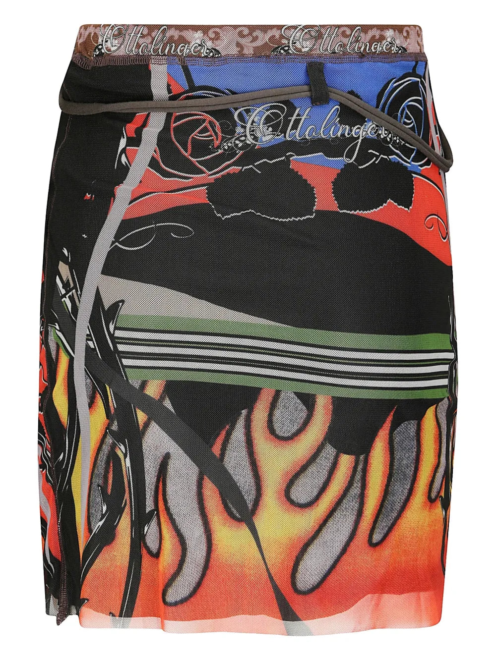 Mesh Graphic-Print Skirt