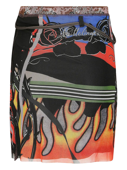 Mesh Graphic-Print Skirt