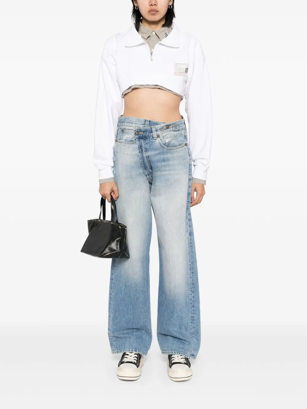 Shirt-Layered Cropped Sweatshirt