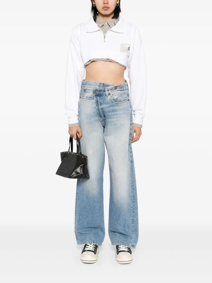 Shirt-Layered Cropped Sweatshirt