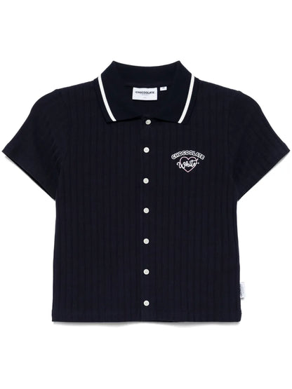 Ribbed-Knit Polo Top
