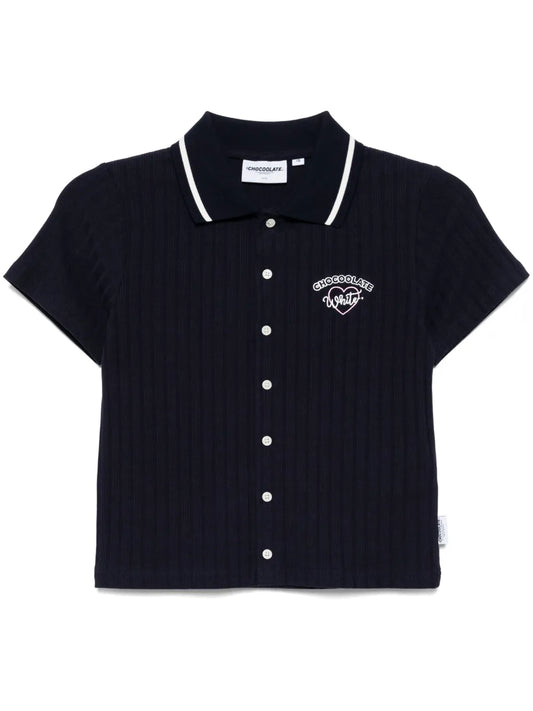 Ribbed-Knit Polo Top