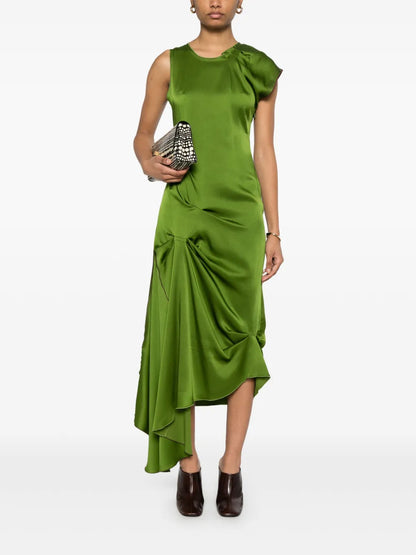 Draped Tuck-Detail Midi Dress