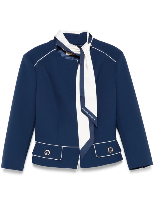 Attached-Scarf Crepe Jacket