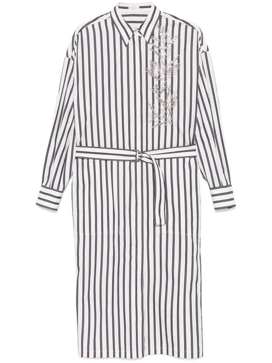 Floral-Embroidered Shirt Dress