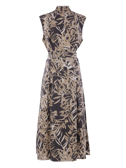 Leaf-Print Sleeveless Cotton Dress