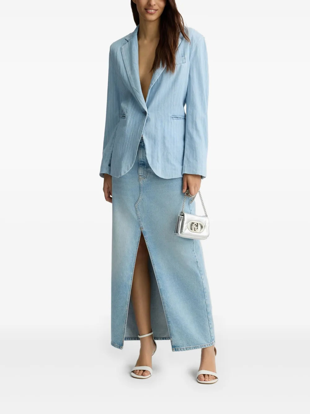 Pinstripe Pattern Denim Blazer