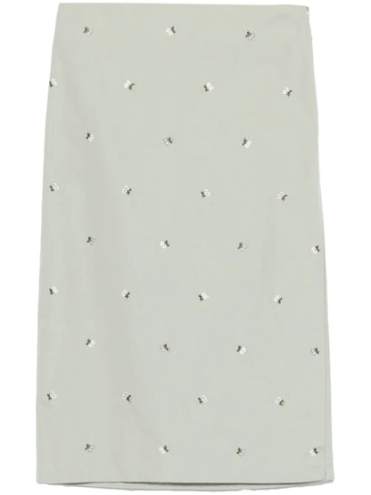Floral-Embroidered Midi Skirt