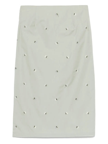 Floral-Embroidered Midi Skirt