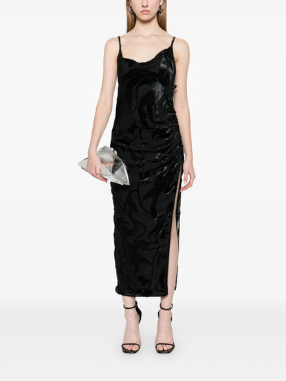Flocked Midi Dress