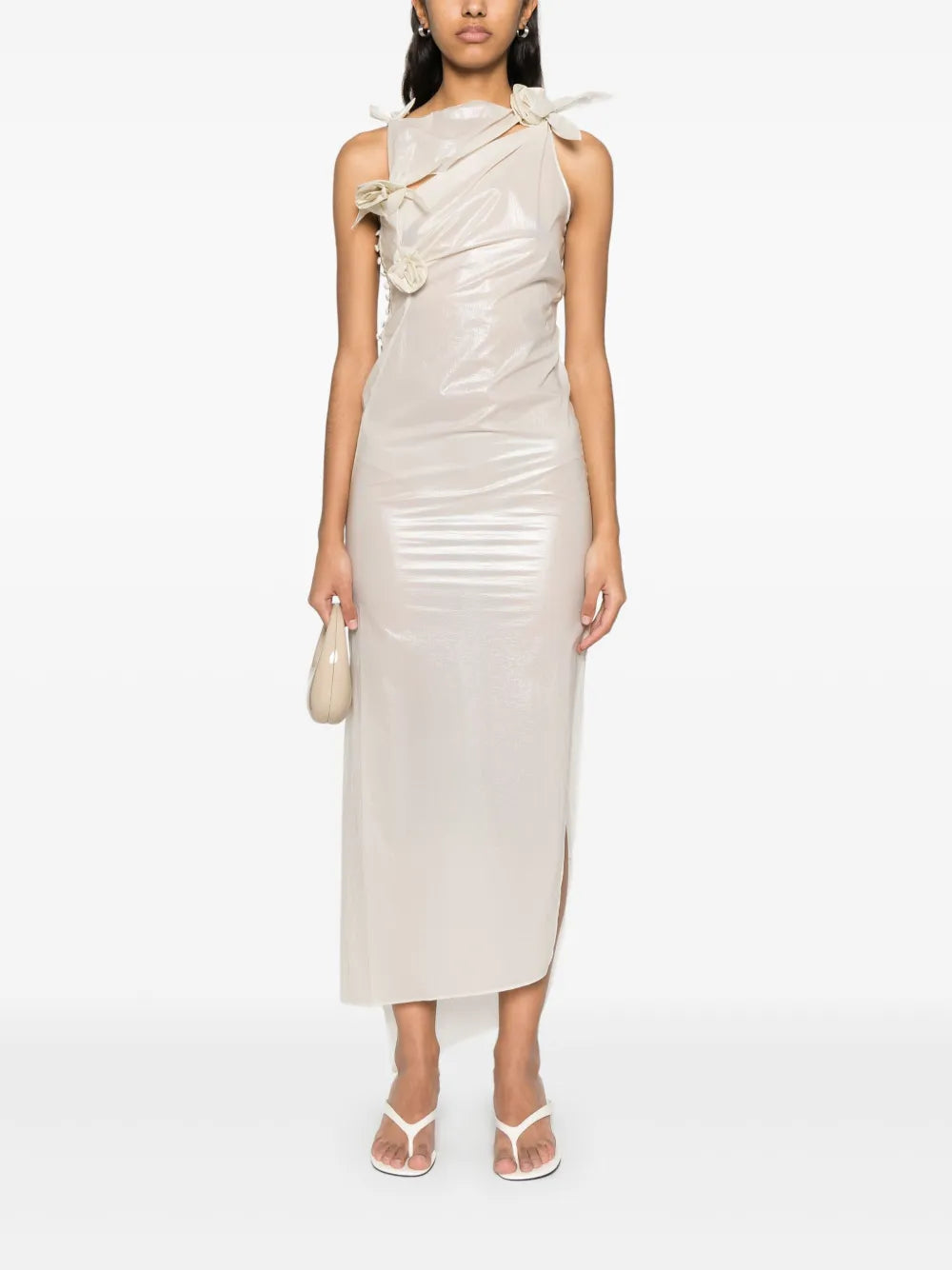 Floral-Appliqué Asymmetric Gown